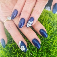Manucure bleu déco 3d fleurs