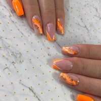 Rallongement vernis orange + nail art